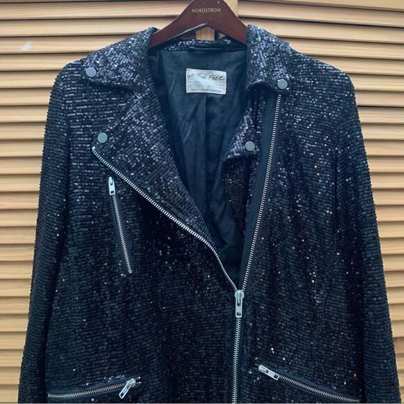 We The Free Midnight Message Black/Sliver Sequin Jacket Small - Picture 4 of 7